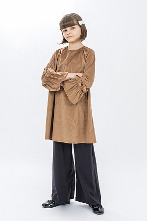 Young Girl Sleeves Frill Detailed Tunic Brown