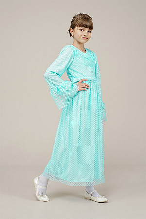Genç Kız Kolları Pileli Boydan Elbise  Turkuaz