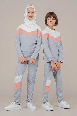 Young Girls Stripe Detailed Tracksuit Set Salmon