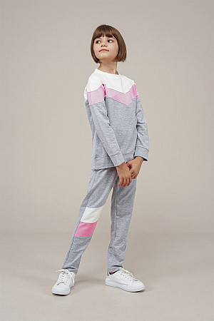 Young Girls Stripe Detailed Tracksuit Set Pink