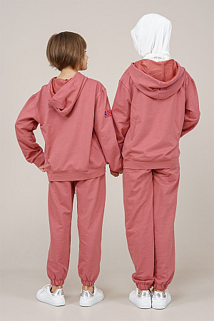 Young Girls Text Printed Tracksuit Set, Dusty Rose