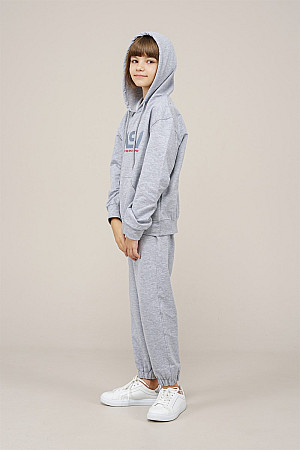 Young Girls Text Printed Tracksuit Set Gray