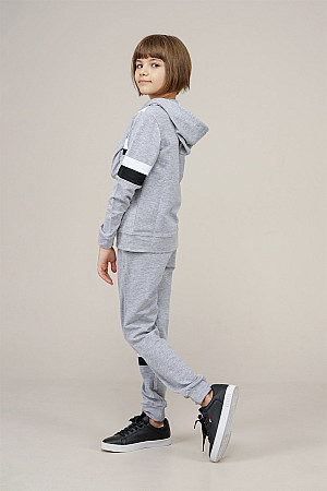 Young Girls Text Detailed Tracksuit Set Gray