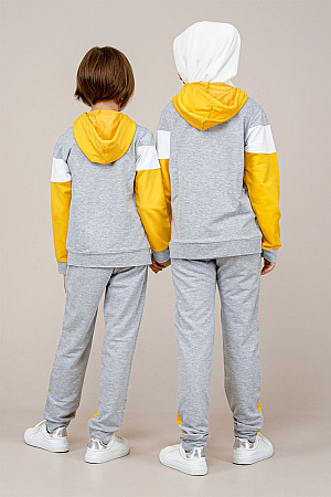 Young Girls Text Detailed Hooded Tracksuit Set Yellow