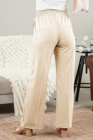 Women&#39;s Waist Elastic Pocket Trousers Beige