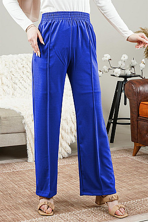 Women&#39;s Waist Elastic Pocket Trousers Saxe Blue