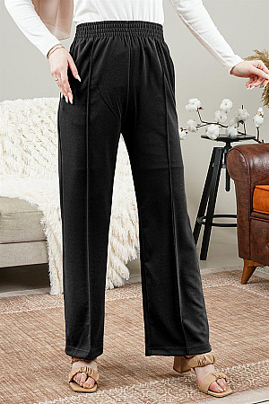 Women&#39;s Waist Elastic Pocket Trousers Black