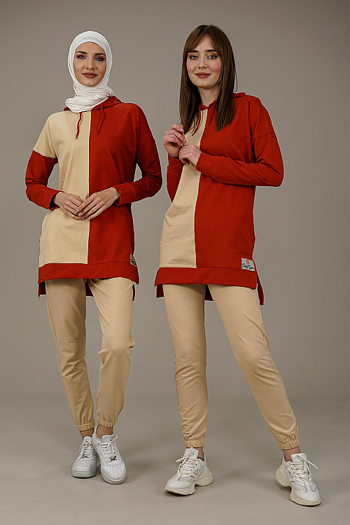 Kadın İki Renkli Eşofman Takımı  Koyu Turuncu