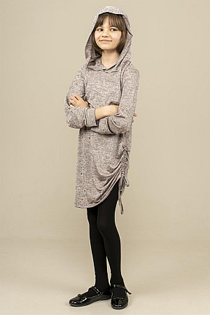 Young Girl Rope Pleated Hooded Tunic Powder