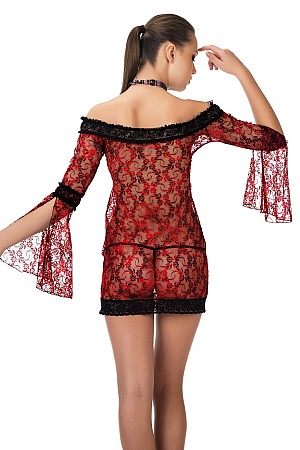 Boat Neck Long Sleeve Black Color Women&#39;s Fantasy Nightgown