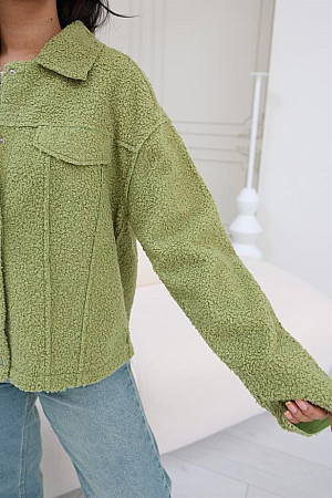 Dikiş Detaylı Teddy Ceket Yeşil