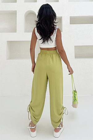 Toptan Paça Bağlamalı Basic Şalvar Pantolon Yeşil