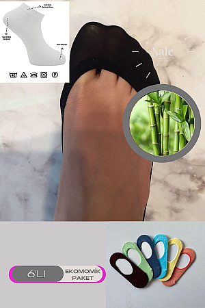 Çok Rekli 6 lı Bambu Topuk Burun Dikişsiz Takviyeli Kadın Babet Çorap 1006-ÇokRekli-6lı