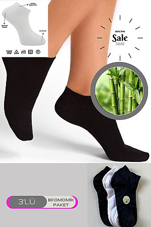 3 lü Bambu Topuk Burun Dikişsiz Takviyeli Kadın Patik Çorap 1000-Çok-Rekli-3-lü