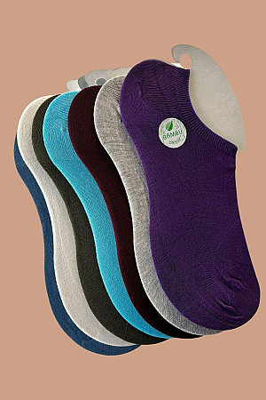 Çok Rekli 7 li Bambu Topuk Burun Dikişsiz Takviyeli Kadın Sneakers Çorap 1005-ÇokRekli-7li