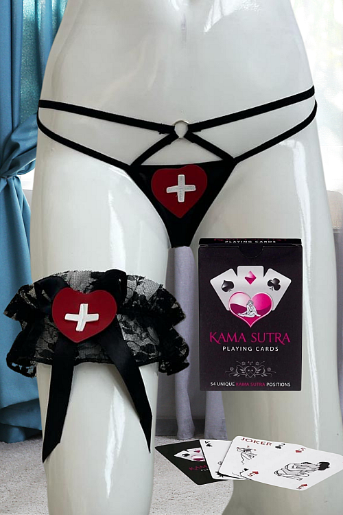 Sexi Görselli Oyun Kartı Kama Sutra Siyah Tanga Külot İkili Setmodel BK1027