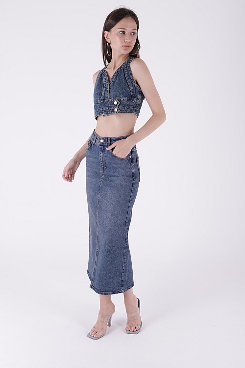 Uzun Erkek Çocuk Kot Etek 1038-28-(XS-XL-5)