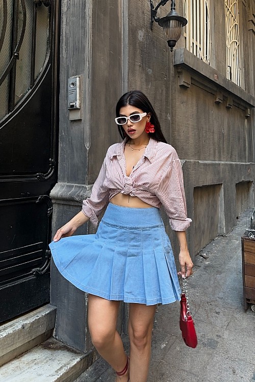 Pileli Mini Etek 1085-25-(36-42-4)