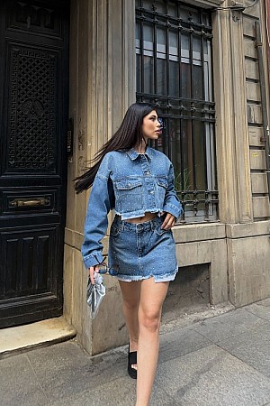 Taşlı Mini Kot Etek 1089-06-(XS-L)