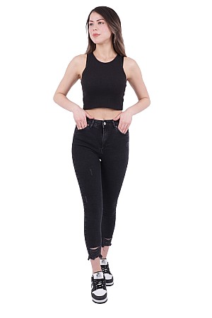 Paçaları Yırtık Skinny Jean Normal Antrasit (26-31)