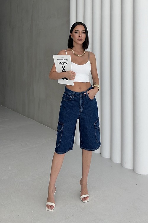 Cep Detaylı Orta Erkek Kot Şort 2026-26-(36-42-6)