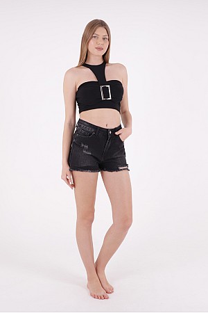 Paçası Püsküllü Kot Şort 225-03-(S-XL-6)