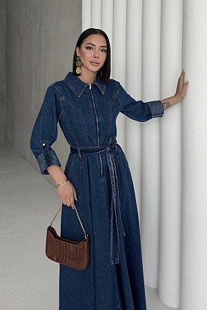 Kuşaklı Uzun Erkek Çocuk Kot Elbise 3016-26-(S-XL)