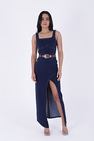 Asimetrik Detaylı Kot Elbise 3019-26-(S-XL)