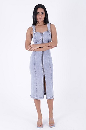 Ayarlanabilir Askılı Kot Elbise 3021-08-(S-XL)