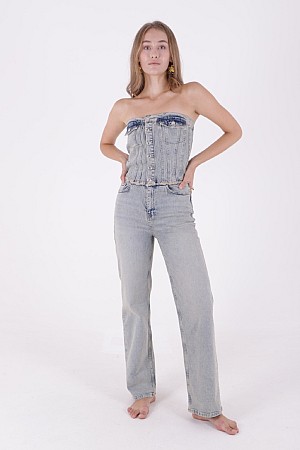 Straplez Düğmeli Kot Tulum 3023-42-(XS-XL-7)