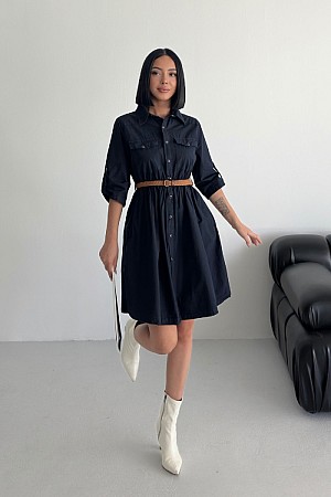 Büzgü Detaylı Kısa Kot Elbise 3040-73-(S-XL)