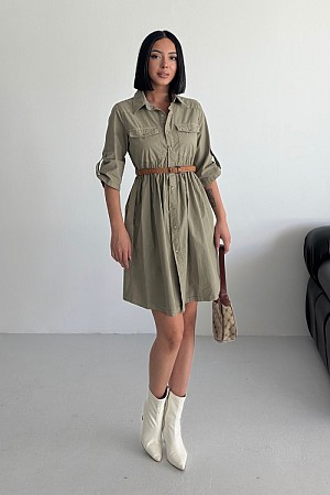 Büzgü Detaylı Kısa Kot Elbise 3040-74-(S-XL)