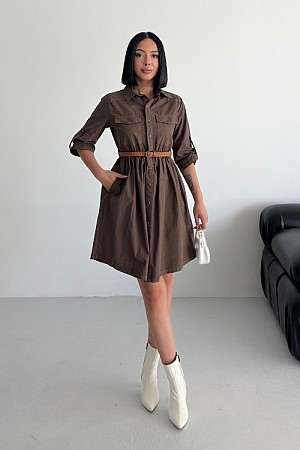 Büzgü Detaylı Kısa Kot Elbise 3040-78-(S-XL)