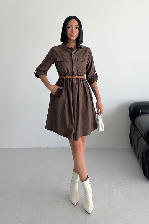 Büzgü Detaylı Kısa Kot Elbise 3040-78-(S-XL)