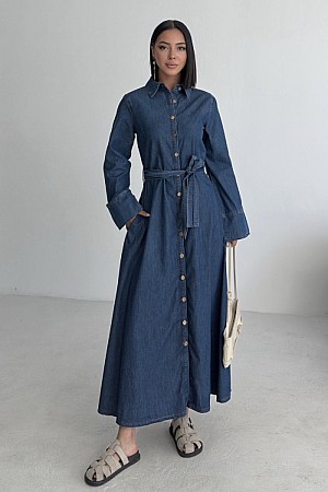 Düğmeli Uzun Erkek Çocuk Kot Elbise 3047-26-(S-XL)