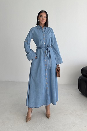 Düğmeli Uzun Erkek Çocuk Kot Elbise 3047-27-(S-XL)