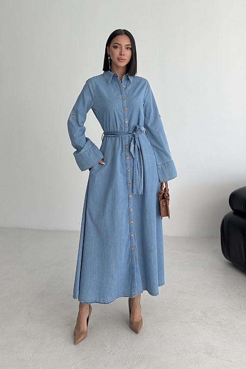 Düğmeli Uzun Erkek Çocuk Kot Elbise 3047-27-(S-XL)