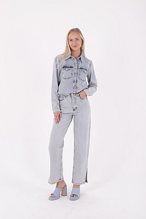Çıtçıtlı Kot Gömlek 6013-08-(S-XL)