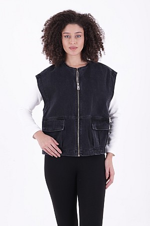 Fermuarlı Oversize Kot Yelek 6073-23-(S+L+4)