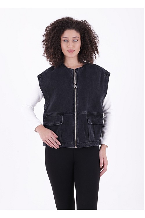 Fermuarlı Oversize Kot Yelek 6073-23-(S+L+4)
