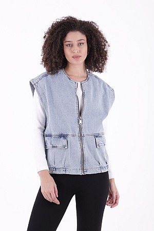 Fermuarlı Oversize Kot Yelek 6073-42-(S+L+4)