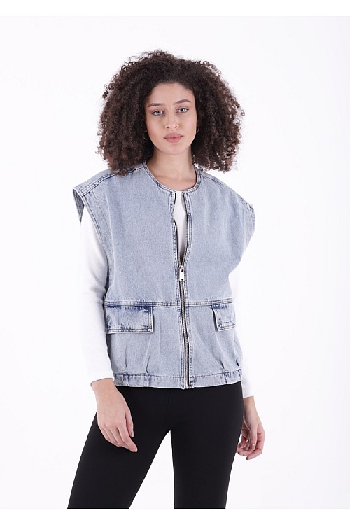 Fermuarlı Oversize Kot Yelek 6073-42-(S+L+4)