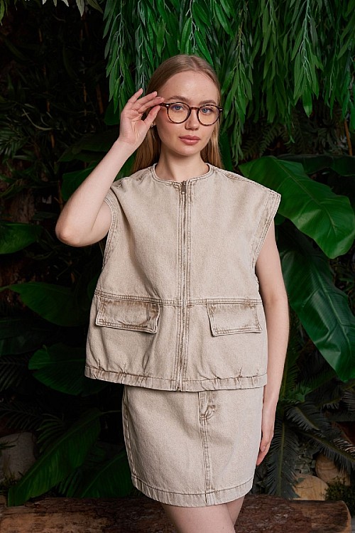 Fermuarlı Oversize Kot Yelek 6073-79-(S+L+4)
