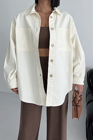 Düğmeli Oversize Kot Gömlek 6080-51-(S+L+3)