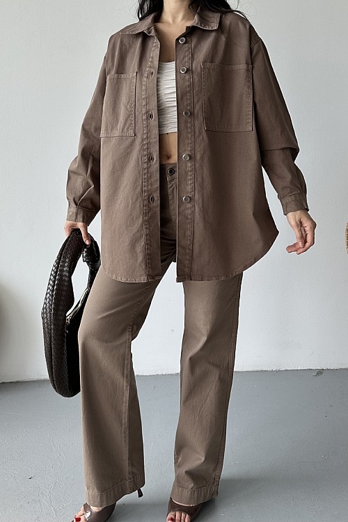 Düğmeli Oversize Kot Gömlek 6080-72-(S+L+3)