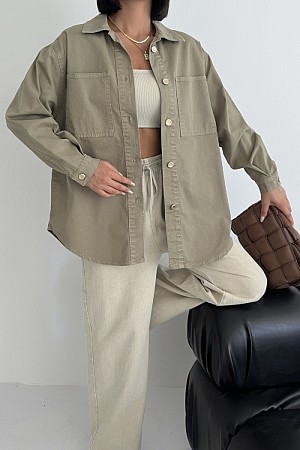 Düğmeli Oversize Kot Gömlek 6080-74-(S+L+3)