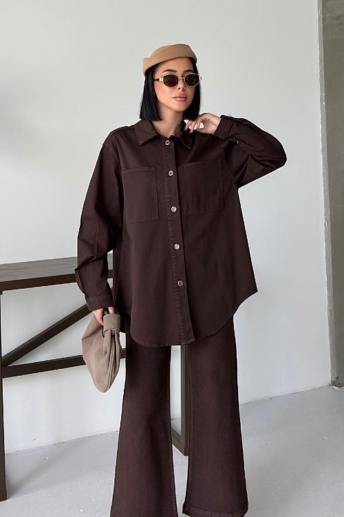 Düğmeli Oversize Kot Gömlek 6080-78-(S+L+3)