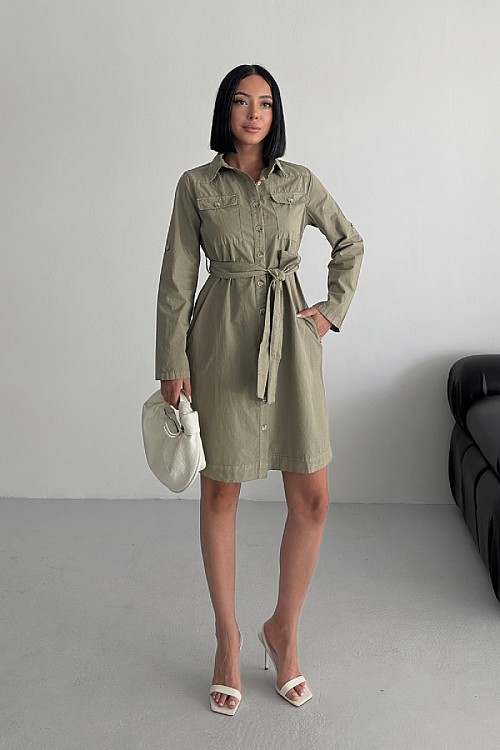 Düğmeli Uzun Gömlek Elbise 6102-74-(S-XL)