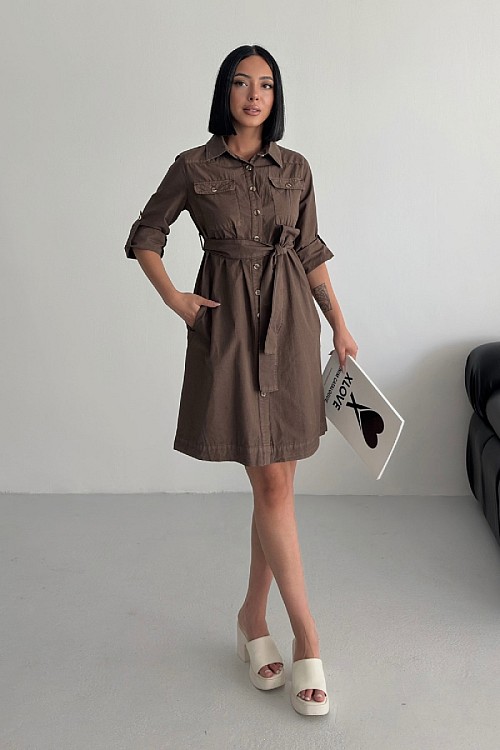 Düğmeli Uzun Gömlek Elbise 6102-78-(S-XL)