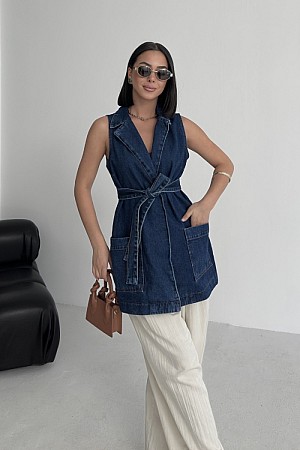 Kuşaklı Kruvaze Yaka Yelek 6137-26-(S-XL)